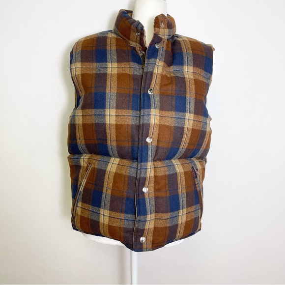Vintage Argus Sportswear Reversible Puffer Vest Unisex Plaid Tan Size Medium - Picture 10 of 15